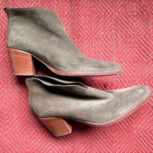 Women's Vince Olive Suede Stacked Block Heel Ankle Booties